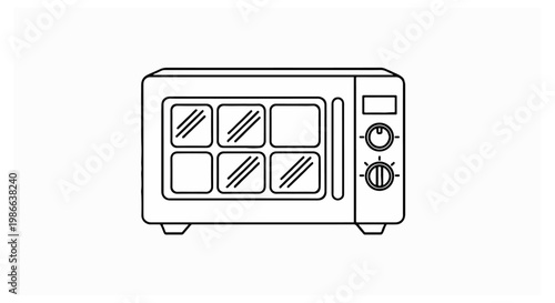 A black and white line drawing illustrates a countertop microwave oven featuring a digital display and two control knobs on the right panel.