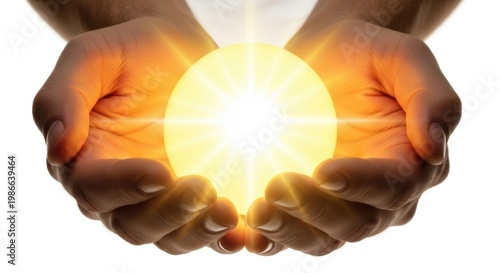 Bright Glowing Light Ball Cradled by Hands