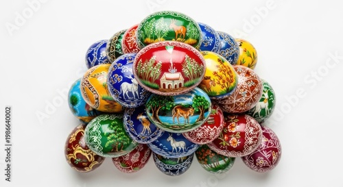 Colorful Hand Painted Easter Eggs Stacked Roundel Style