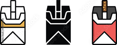 Cigarette pack icon vector, open box of cigarettes with tobacco smoker symbol representing nicotine addiction unhealthy habit and smoking concept illustration.