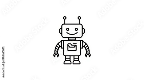 A cheerful robot holding a gift box, standing on two legs