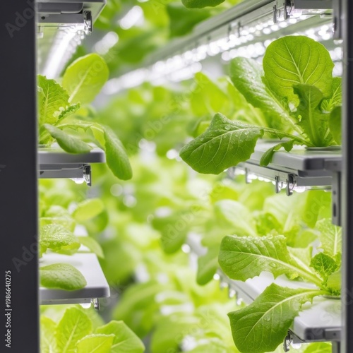 Fresh Green Lettuce Leaves Growing in Vertical Farm Shelves