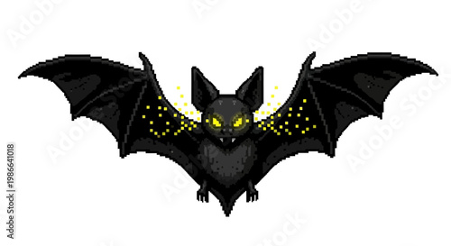 Scary Black Bat with Glowing Green Eyes and Yellow Spots.