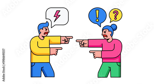 Two people arguing and pointing fingers at each other.