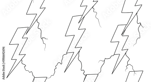 Lightning Bolt Pattern, Hand Drawn Illustration, Electric Energy Symbol, Weather Element