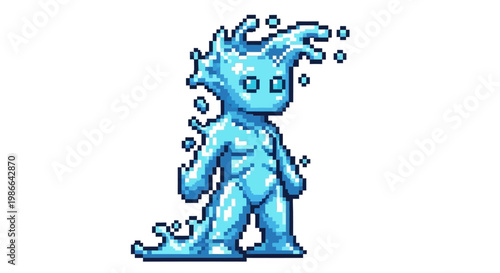 Pixel Art Water Elemental Character Sprite.