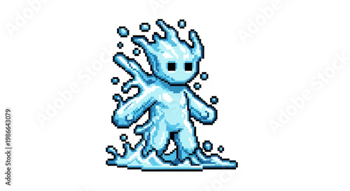 Pixel Art Water Elemental Creature Character Sprite.