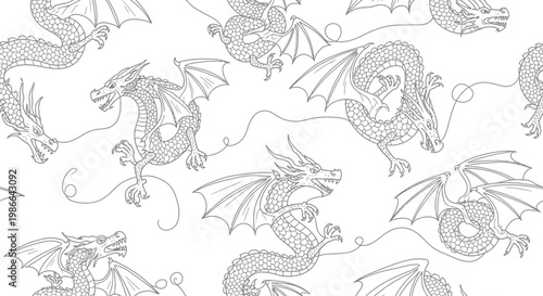 Seamless Dragon Pattern - Mythical Creature Illustration