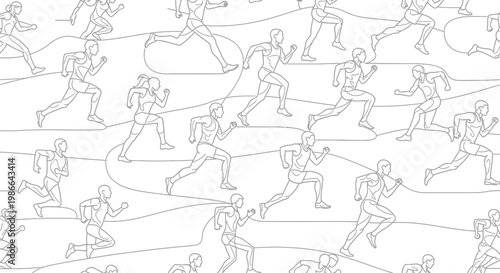 Seamless Pattern of Running Figures, Dynamic Motion, Marathon, Sportive Lifestyle