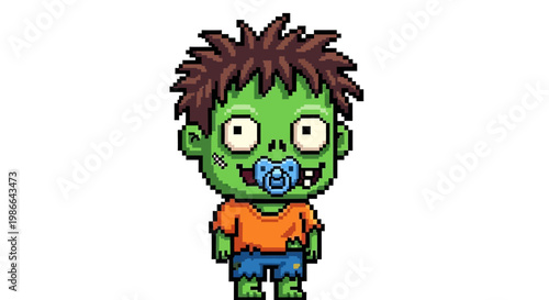 Pixel Art Baby Zombie Character with Pacifier.