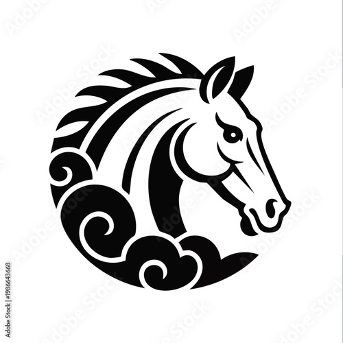 black and white horse head silhouette logo design