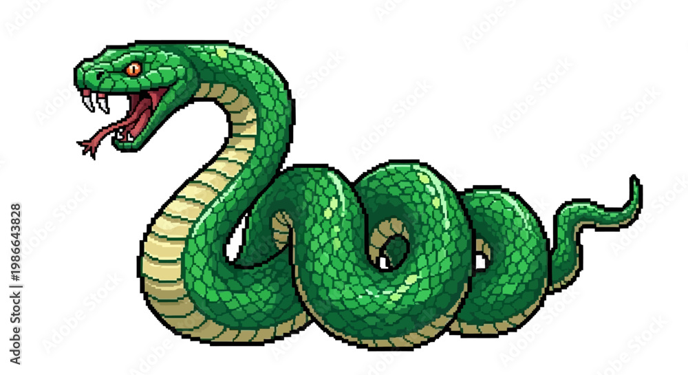 Fototapeta premium Vibrant Green Snake Coiled and Ready to Strike.
