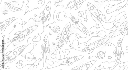 Whimsical Space Rocket Pattern Drawing - Outer Space Adventure