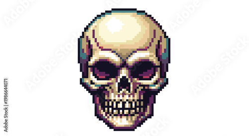 Pixel Art Human Skull Icon Graphic Design.