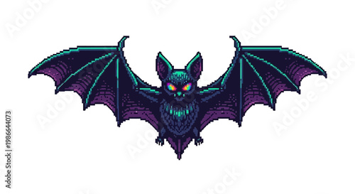 Pixel Art Bat Creature with Glowing Eyes and Wings.