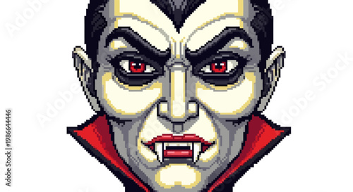 Spooky Vampire Face with Fangs and Red Eyes.