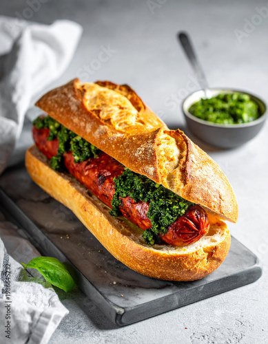 Choripán gourmet con salsa chimichurri