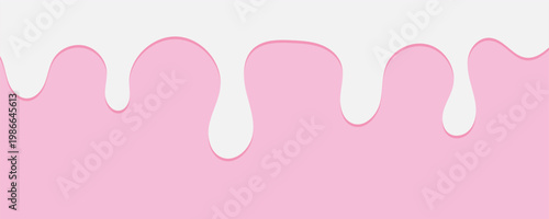 melting liquid cream drip background. Sweet strawberry milk or yogurt flowing border for dessert food concept. Vector Illustration