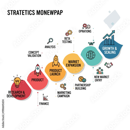 A business strategy infographic with colorful steps