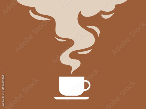 Minimalist coffee cup icon with steam cloud. Creative caffeine drink and morning breakfast beverage concept for cafe logo. Tea day background, Vector Illustration