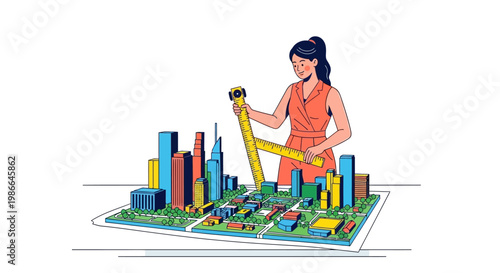 Woman Architect Designing Futuristic City Model.