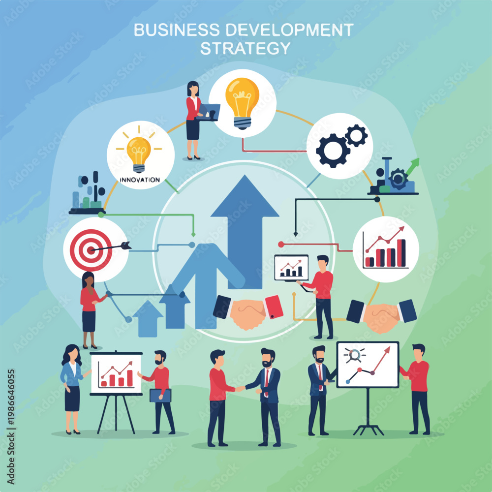 Naklejka premium A business strategy infographic with people and icons
