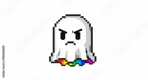 Pixelated Angry Ghost with Rainbow Bottom.
