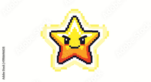 Pixelated Golden Star Character with Intense Expression.