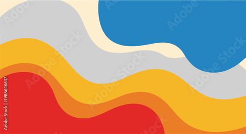 Vibrant wavy lines create a dynamic abstract illustration with colorful shapes.