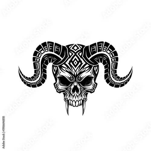 Demonic Skull with Horns Vector Art