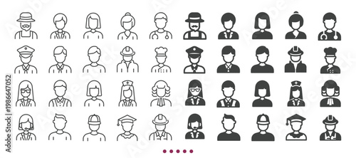 Peoples icons collection. Multi series icons. Line and glyph solid web icons collection
