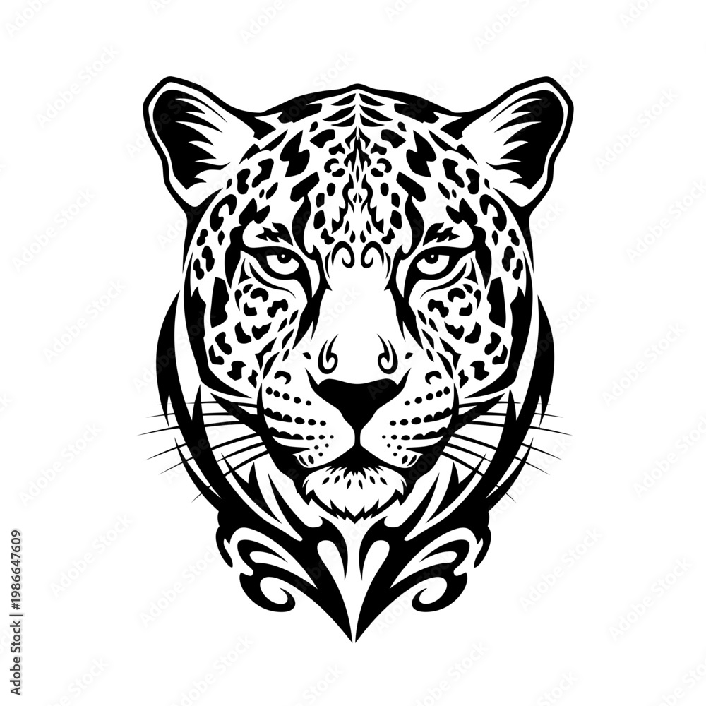 Fototapeta premium Stylized Tribal Leopard Face Tattoo Art