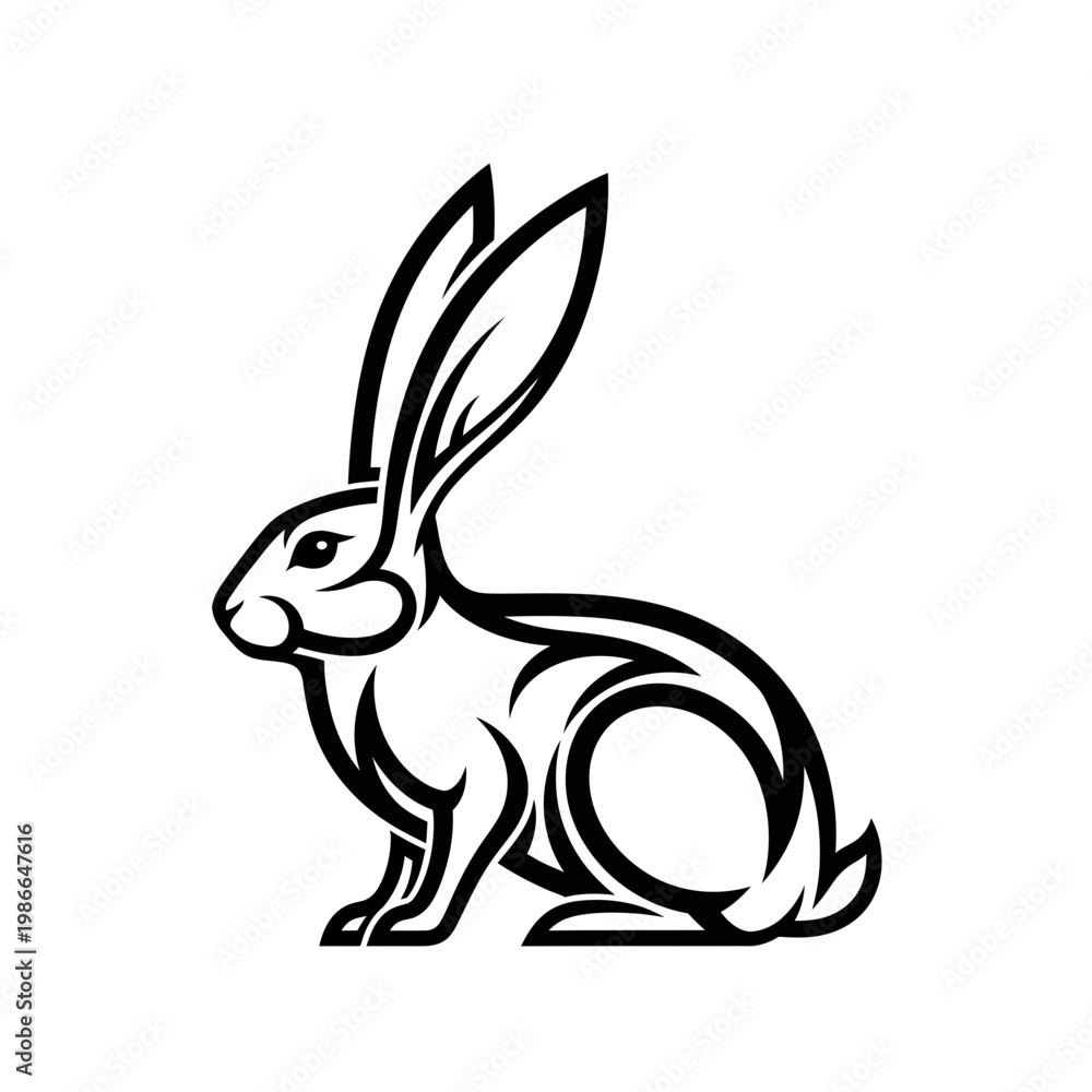 Obraz premium Stylized Rabbit Silhouette Vector Art - Black and White