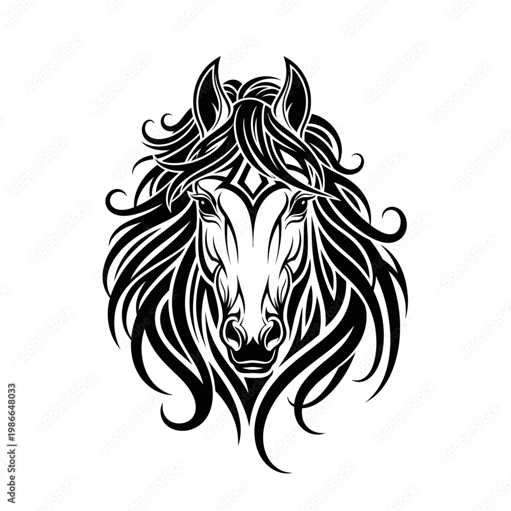 Obraz premium Tribal Horse Head Tattoo Design, Majestic Equine Silhouette