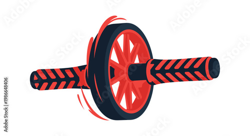 Red and black ab roller wheel used for core strength training and abdominal exercises during a home workout session.