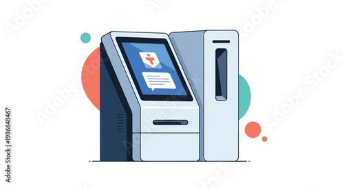 Modern digital information kiosk with a touch screen interface for public service, banking, or ticket booking purposes.