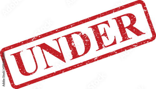 A vibrant red distressed rubber stamp featuring the word UNDER clearly stands out on a pure white background