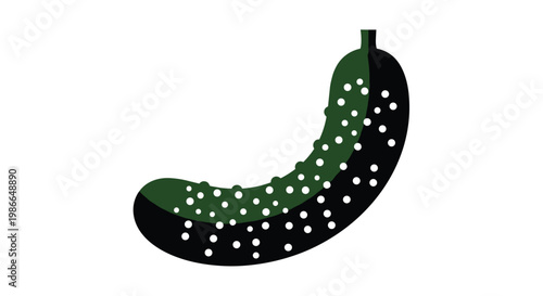 Simple graphic illustration of a green whole cucumber or pickle with small white dots on a white background.