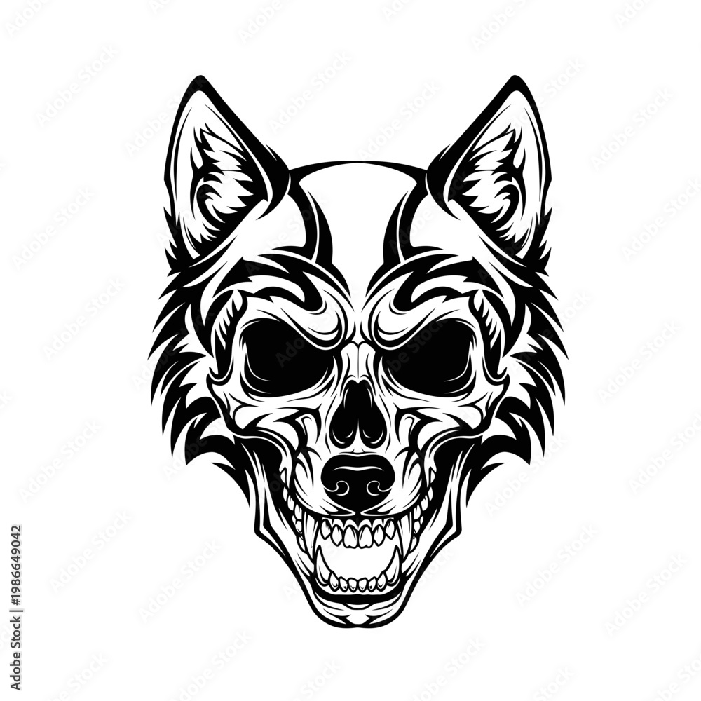 Obraz premium Tribal Wolf Skull Tattoo Design