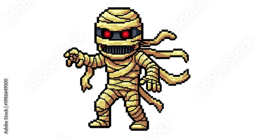 Pixel Art Mummy Character with Glowing Red Eyes.