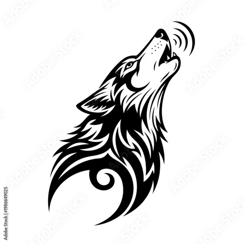 Tribal Wolf Howling Silhouette - Vector Art