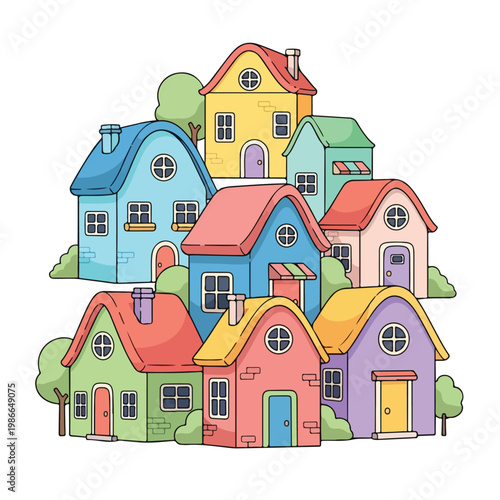 Colorful cartoon houses on a hill (1)