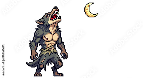 Werewolf howling at the moon with sharp teeth.