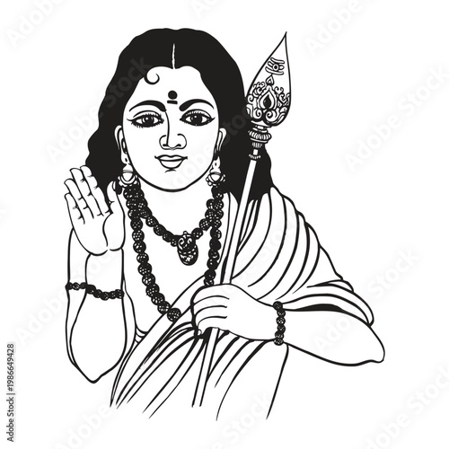 vintage drawing of indian lord murugan subramaniya swamy god tamil