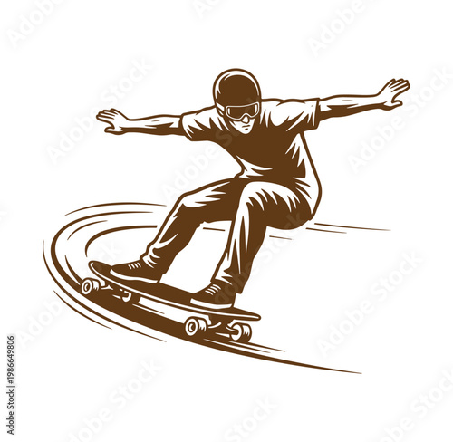 man skateboarding with arms outstretched performing tricks on a skateboard
