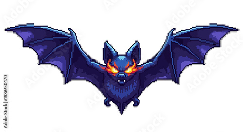 Scary Bat with Glowing Eyes and Spreading Wings.