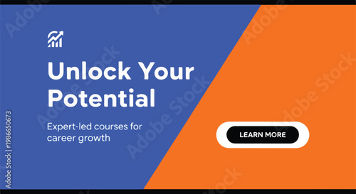 Graphic with blue and orange sections promoting career growth courses