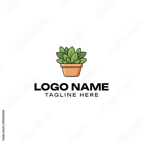 Green Potted Plant Logo Icon for Gardening and Home Decor