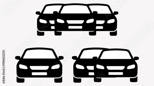 Group of Sedan Car Silhouettes, Automotive Vehicle Icons for Fleet, Rental, and Dealership Services Vector Illustration