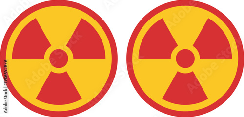 Radiation hazard symbol icon set, nuclear warning signs and radioactive danger labels for industrial safety laboratory areas energy facilities and risk awareness design.